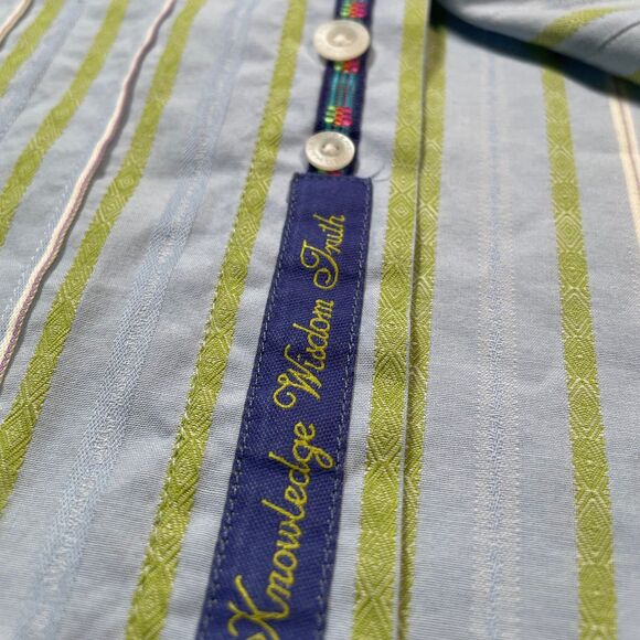 Robert Graham Shirt Long Sleeve Stripe Blue Flip Cuff Mens Large - Picture 3 of 11